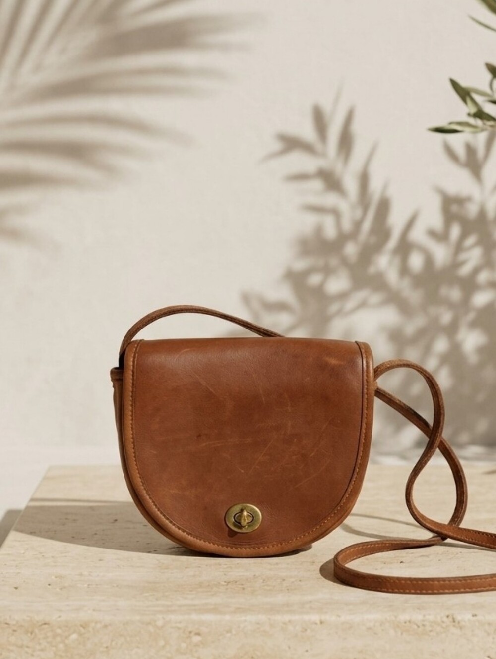 Vintage Coach Leather Half Moon Turnlock Crossbody Bag – British Tan